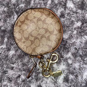 Coach Circular Coin Pouch Bag Charm In Signature Canvas
